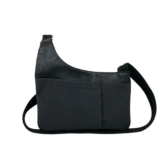 CELINE C Macadam Leather and Nylon Shoulder Bag Sacoche Black 75638
